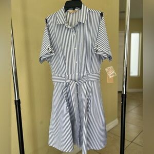 Hope & Harlow A-line Dress Size 8, White with Blue Stripes